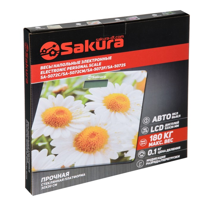 Весы напольные Sakura SA-5072S, электронные, до 180 кг, рисунок  Весы напольные Sakura SA-5072S, электронные, до 180 кг, рисунок "бамбук"