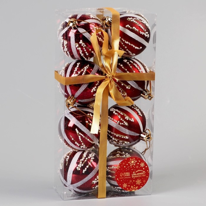 Набор шаров пластик d-5,5 см, 8 шт Набор шаров пластик d-5,5 см, 8 шт "Маскарад" бордовый