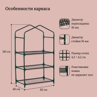 Парник-стеллаж, 3 полки, 110 × 40 × 65 см, металлический каркас d = 16 мм, чехол плёнка 80 мкм, Greengo