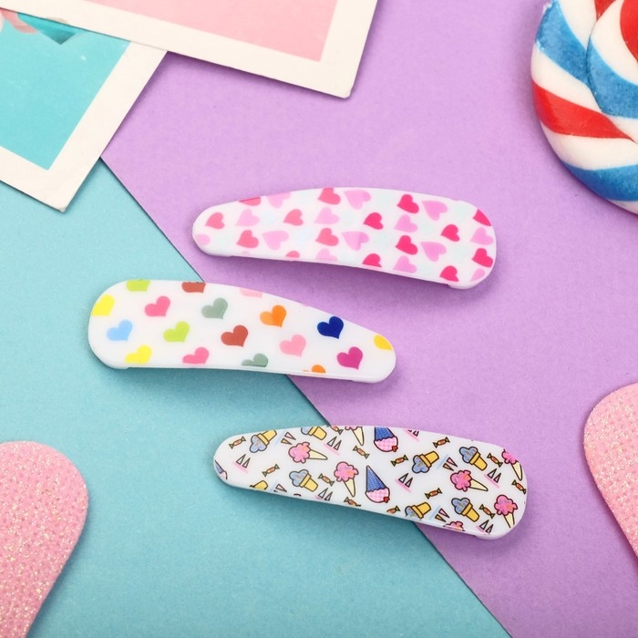 Невидимка для волос  Невидимка для волос "Герти" (набор 6 шт) сердечки и мороженое, 5,5 см