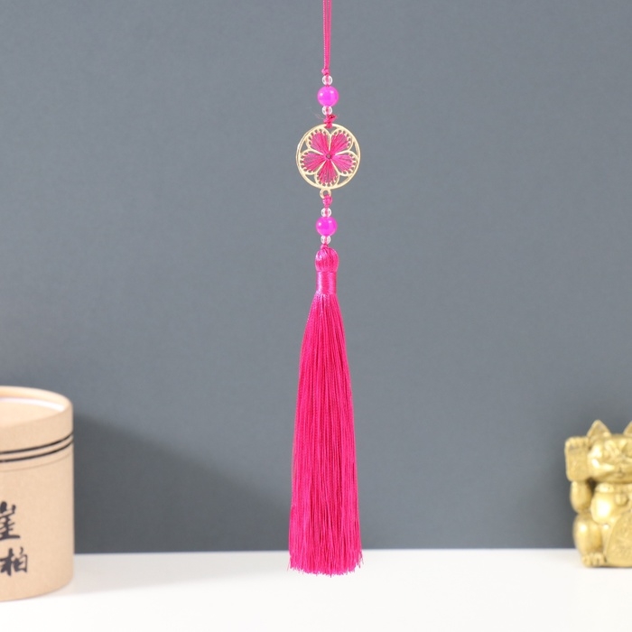 Подвеска текстиль, металл  Подвеска текстиль, металл "Цветок в оправе" фуксия 1х3х19,5 см