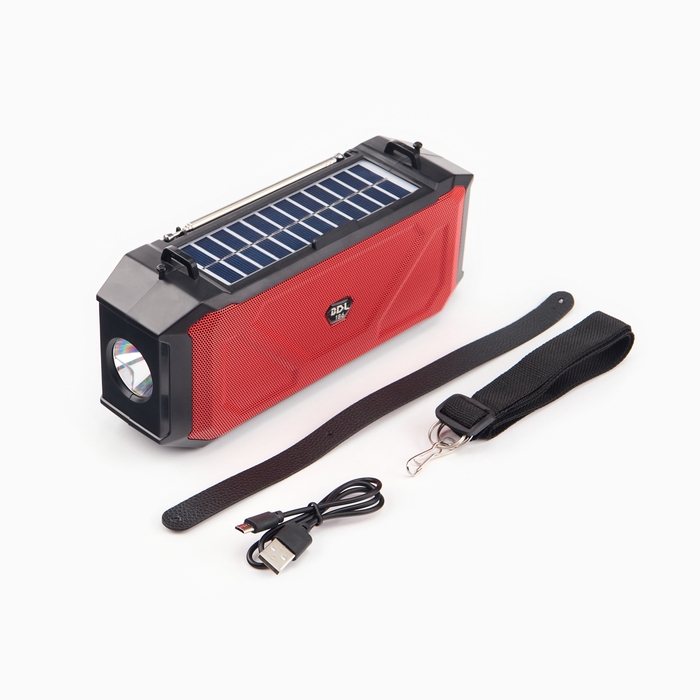 Фонарь аккумуляторный, 5Вт, 1200мАч, IPX5, Bluetooth, AUX, USB, радио, солнеч.бат, красный Фонарь аккумуляторный, 5Вт, 1200мАч, IPX5, Bluetooth, AUX, USB, радио, солнеч.бат, красный