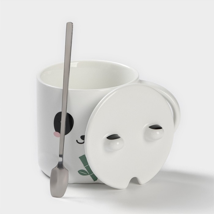 Кружка керамическая с ложкой «Панда», 350 мл, цвет белый Кружка керамическая с ложкой «Панда», 350 мл, цвет белый