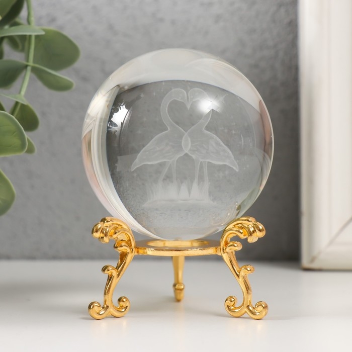 Сувенир стекло  Сувенир стекло "Фламинго" d=6 см ажурная подставка 8,5х6х6 см