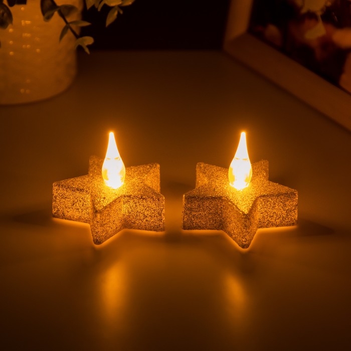 Ночник Ночник "Звезда свеча" LED 1Вт от батареек 3хLR44 серебро 5х5х2см, (набор2 шт ). RISALUX