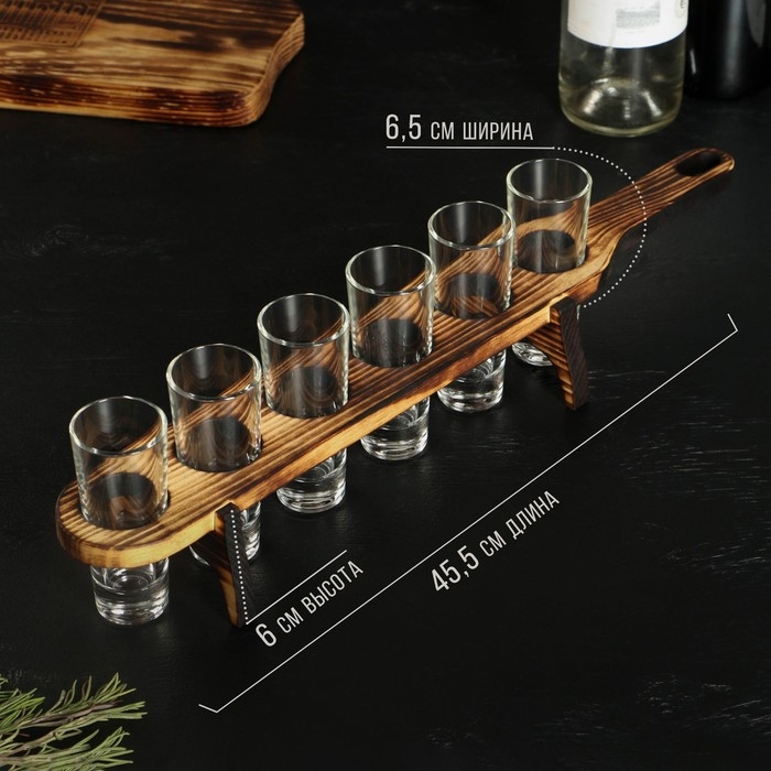 Доска деревянная для подачи шотов Wild Kitchen, 45.5×6.5×6 см, в обжиге, цельный кедр Доска деревянная для подачи шотов Wild Kitchen, 45.5×6.5×6 см, в обжиге, цельный кедр