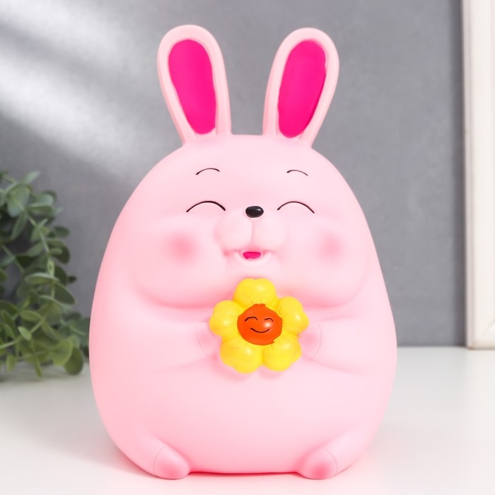 Копилка пластик Копилка пластик "Зайчик - пухляш с сердцем/цветком" МИКС 16х15,5х23 см