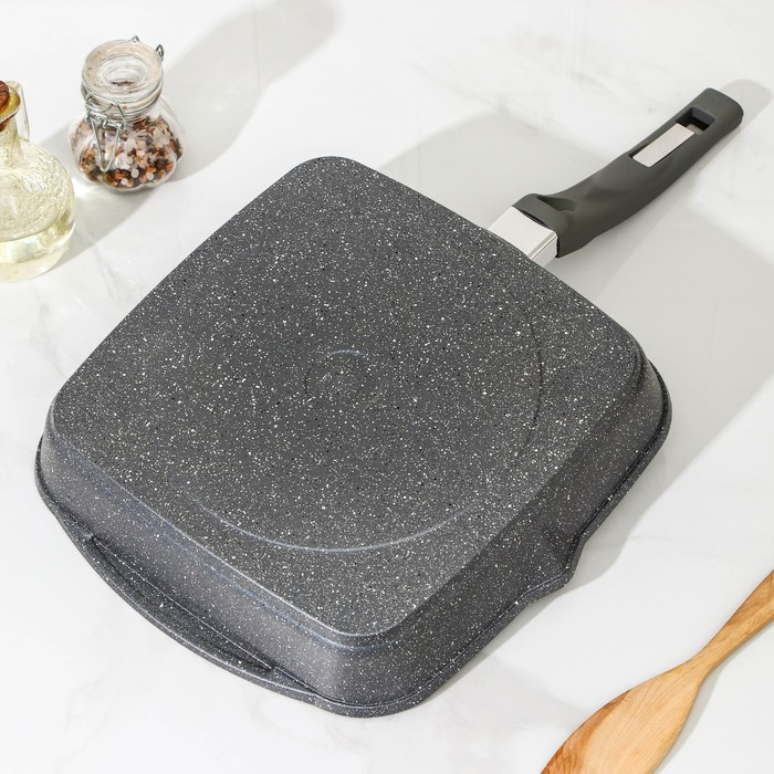 Сковорода-гриль квадратная «Гранит», 26×26 см, пластиковая ручка, стеклянная крышка, антипригарное покрытие, цвет серый Сковорода-гриль квадратная «Гранит», 26×26 см, пластиковая ручка, стеклянная крышка, антипригарное покрытие, цвет серый