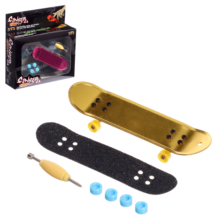 Фингерборд металлический «Золотой трюк», 2 комплекта колёс, ключ, цвет МИКС Фингерборд металлический «Золотой трюк», 2 комплекта колёс, ключ, цвет МИКС