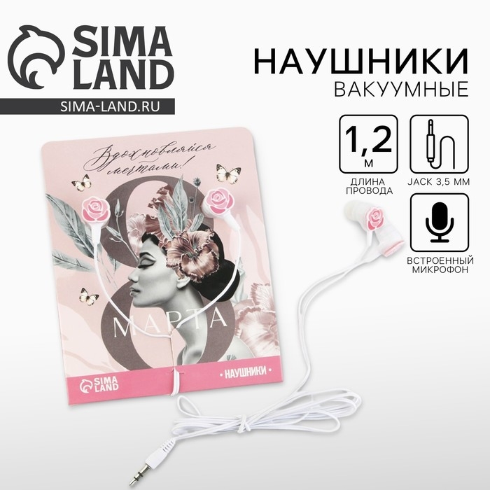 Наушники вакуумные на открытке Наушники вакуумные на открытке "Вдохновляйся мечтами", модель RX-3