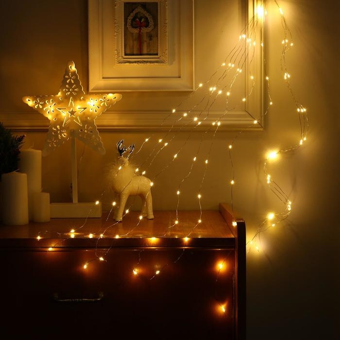 Гирлянда «Конский хвост» 10 нитей по 1 м, IP20, серебристая нить, 100 LED, свечение тёплое белое, 12 В Гирлянда «Конский хвост» 10 нитей по 1 м, IP20, серебристая нить, 100 LED, свечение тёплое белое, 12 В