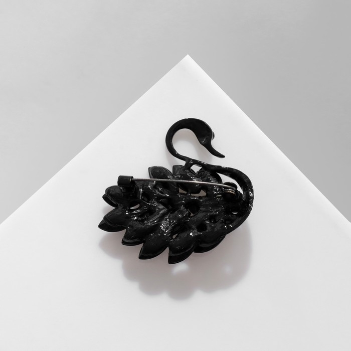 Брошь Брошь "Птица" лебедь, цвет чёрный в чёрном металле