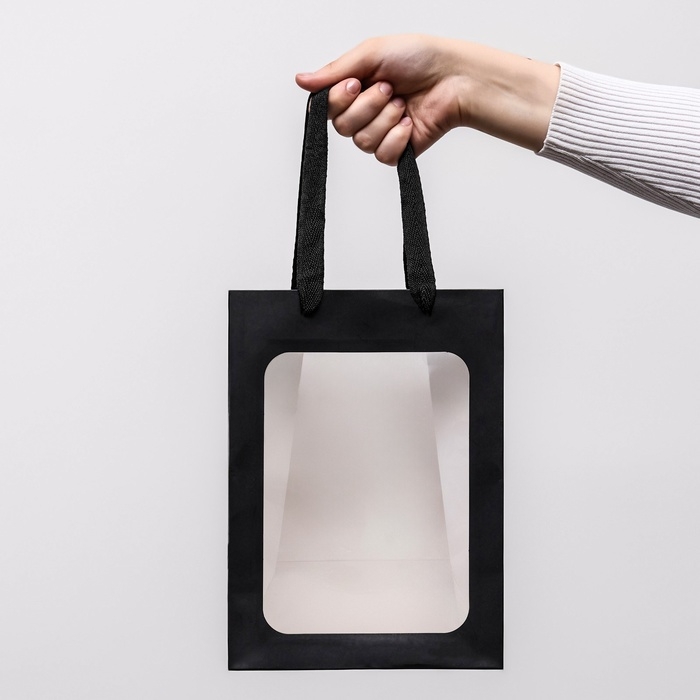 Пакет подарочный, с окном, 25 х 18 х 13 см, черный Пакет подарочный, с окном, 25 х 18 х 13 см, черный