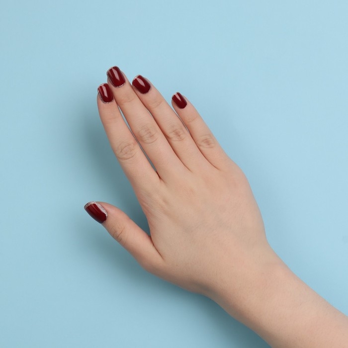 Накладные ногти «Wine», 12 шт, с клеевыми пластинами, форма мягкий квадрат, цвет бордовый/серебристый Накладные ногти «Wine», 12 шт, с клеевыми пластинами, форма мягкий квадрат, цвет бордовый/серебристый