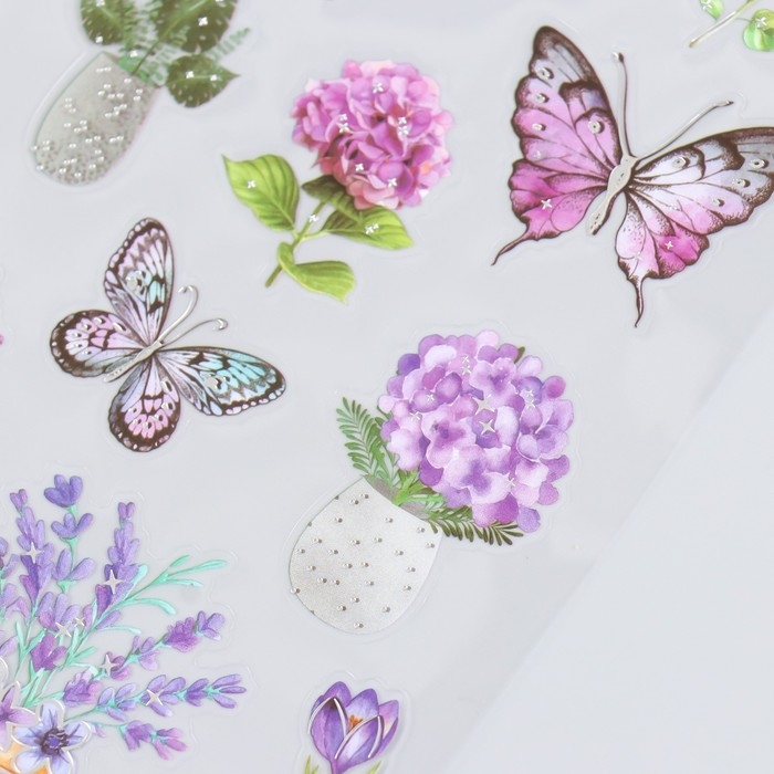 Наклейка пластик Наклейка пластик "Лаванда, сирень и фиалки" с серебристой обводкой 10х27 см