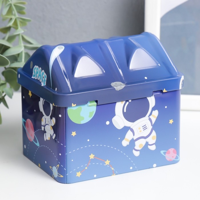 Копилка металл с замочком Копилка металл с замочком "Космические приключения" МИКС 12х9,5х10 см