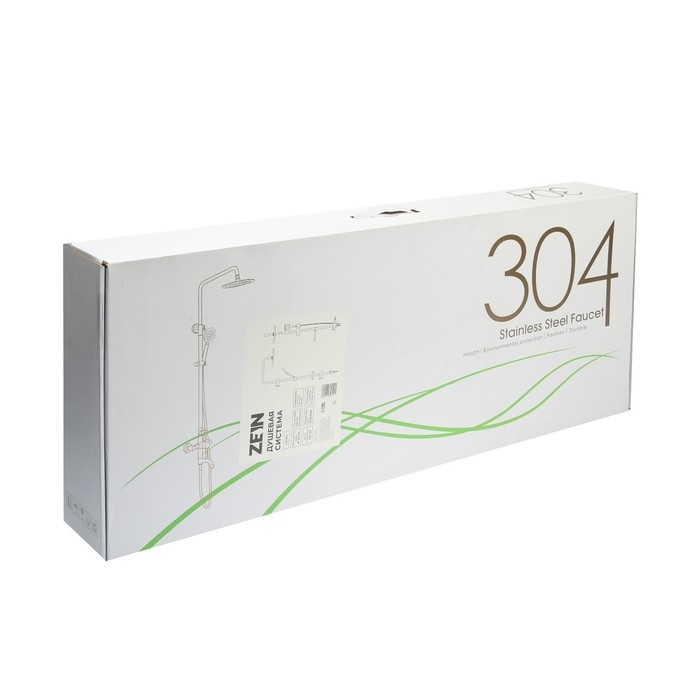 Душевая система ZEIN Z1008, смеситель, тропическая и ручная лейка, стойка, круглая, сатин Душевая система ZEIN Z1008, смеситель, тропическая и ручная лейка, стойка, круглая, сатин