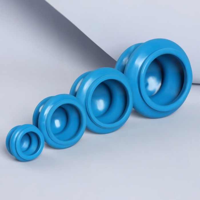 Набор вакуумных банок для массажа, резиновые, d 10/8/6/4 см, 4 шт, цвет синий Набор вакуумных банок для массажа, резиновые, d 10/8/6/4 см, 4 шт, цвет синий