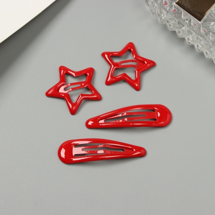 Невидимка для волос  Невидимка для волос "Энико" (набор 4 шт) звезда, 5 и 3 см, красный