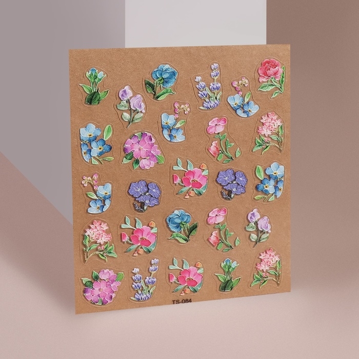 Наклейки для ногтей «Цветочный сад», объёмные, разноцветные Наклейки для ногтей «Цветочный сад», объёмные, разноцветные