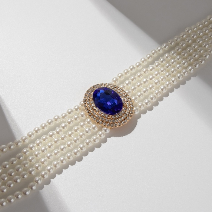 Чокер-колье «Роскошь» жемчужое, синий в золоте, 30,5 см Чокер-колье «Роскошь» жемчужое, синий в золоте, 30,5 см