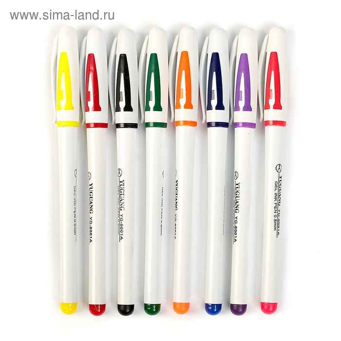 Набор гелевых ручек, 8 цветов, корпус белый с цветными вставками, в блистере