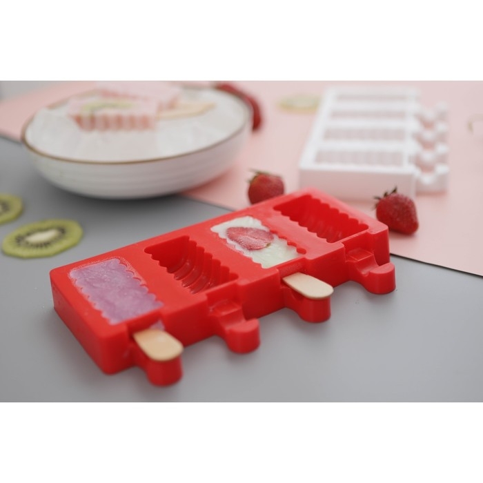 Форма для мороженого Доляна «Моника», силикон, 19,5×11 см, 4 ячейки (6,7×3,2 см), цвет МИКС Форма для мороженого Доляна «Моника», силикон, 19,5×11 см, 4 ячейки (6,7×3,2 см), цвет МИКС