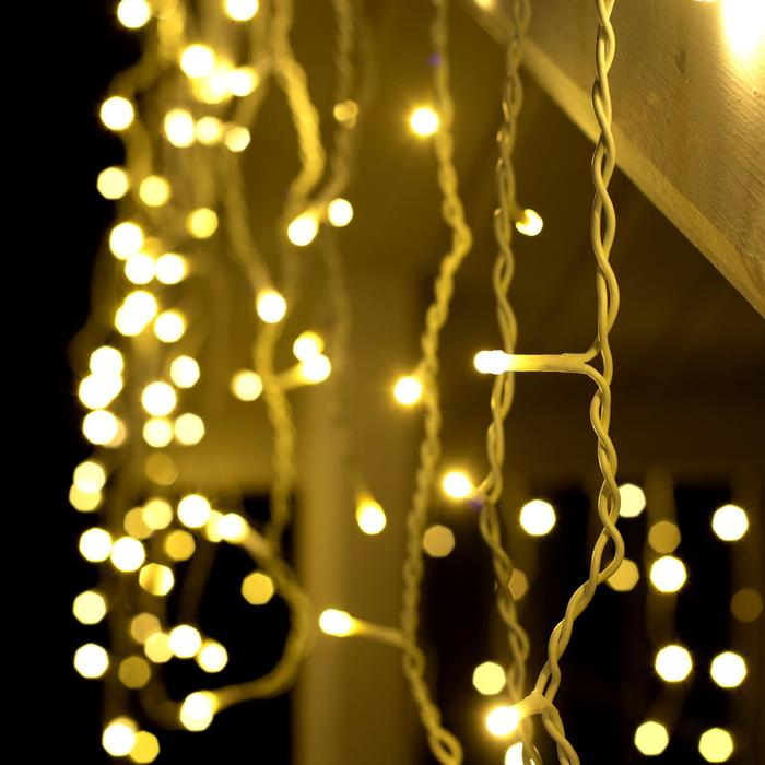 Гирлянда «Бахрома» 3 × 0.6 м, IP44, УМС, белая нить, 160 SMD-LED, свечение тёплое белое, 220 В