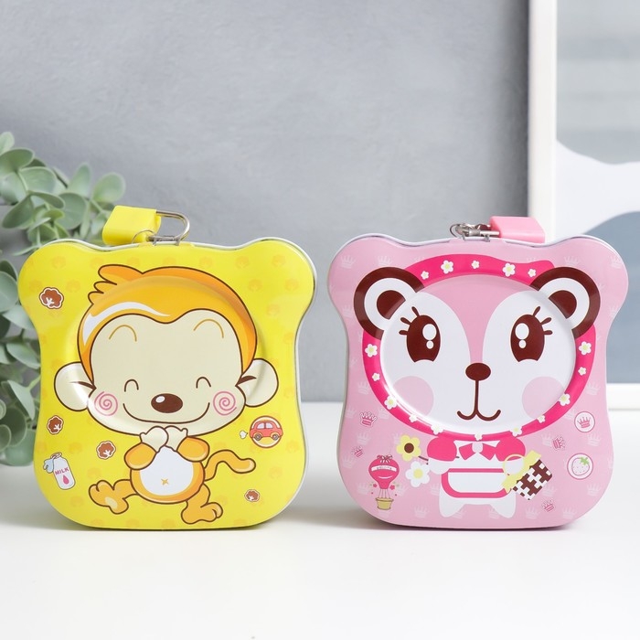 Копилка металл с замочком Копилка металл с замочком "Смешные животные" МИКС 11,5х6,5х11 см