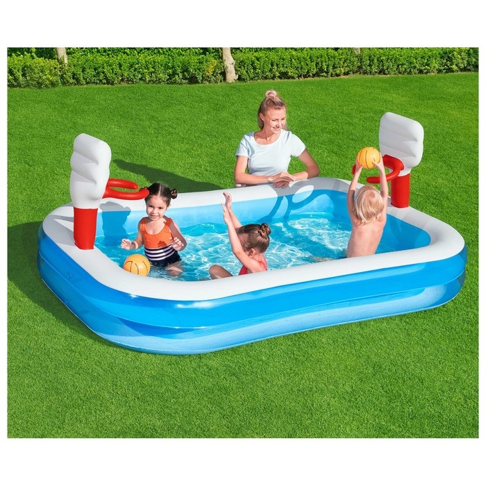 Бассейн надувной игровой «Баскетбол», 251 х 168 х 102 см, 2 мячика, от 3 лет, 54122 Bestway Бассейн надувной игровой «Баскетбол», 251 х 168 х 102 см, 2 мячика, от 3 лет, 54122 Bestway