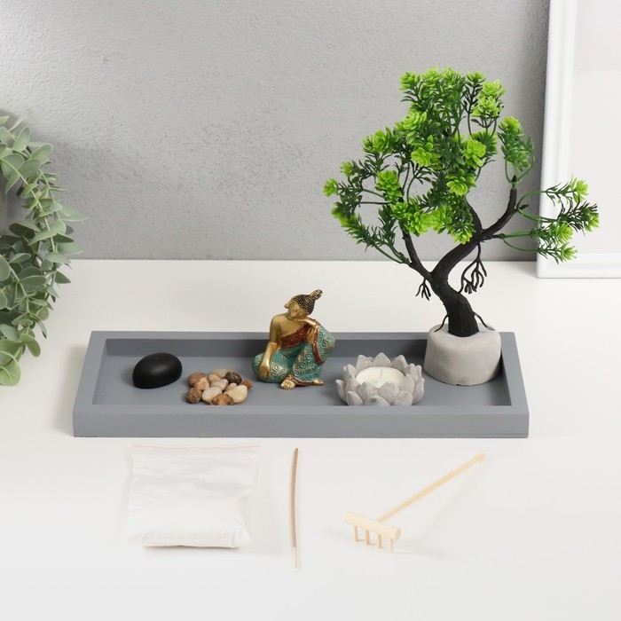 Сад камней Дзен  Сад камней Дзен "Будда в саду - медитация у дерева" песок+аромапалочки+свеча 32,3х13х23,5 см