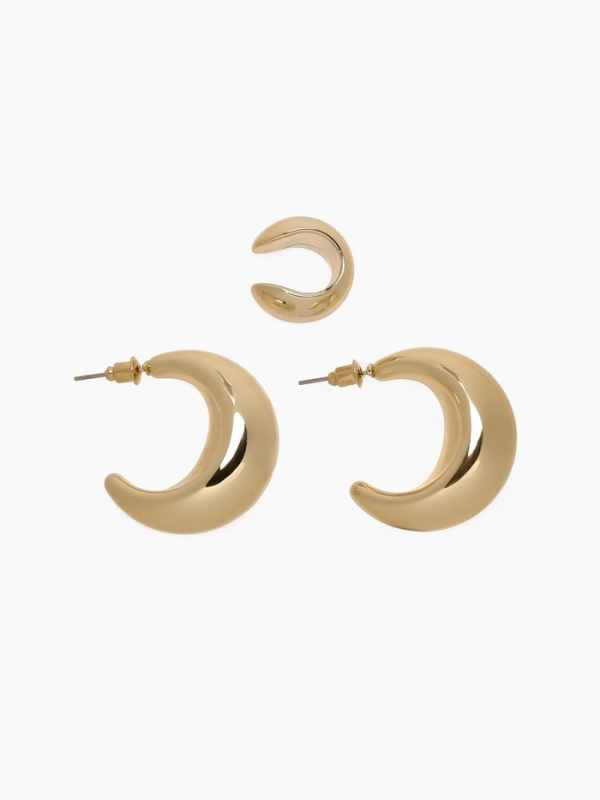 Набор серьги и каффы 3 шт «Капли» объёмные, цвет золото