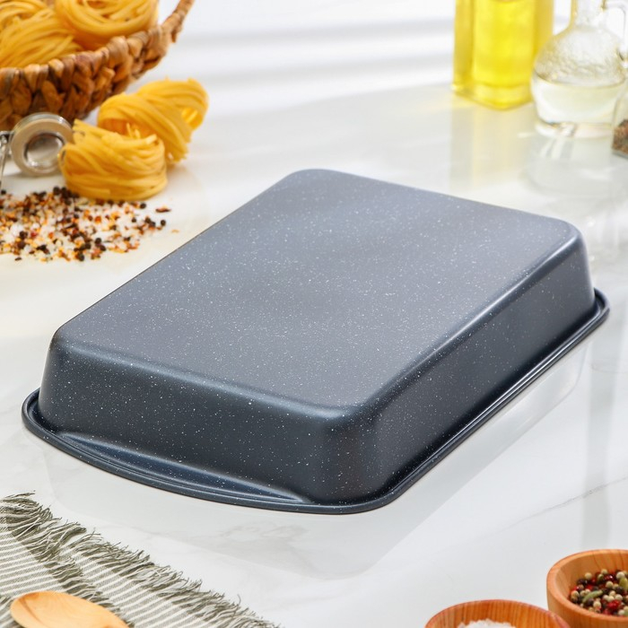 Противень Доляна «Прямоугольник. Мрамор», 38,5×24,5×5 см, антипригарное покрытие, цвет серый Противень Доляна «Прямоугольник. Мрамор», 38,5×24,5×5 см, антипригарное покрытие, цвет серый