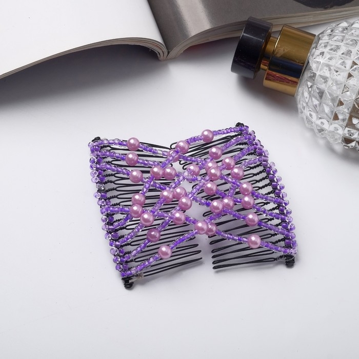 Зажим для волос  Зажим для волос "Сетка" бусины, 9,5 см, сиреневый