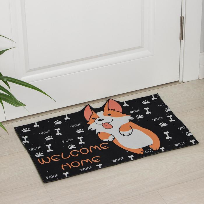 Коврик влаговпитывающий придверный Доляна «Корги», без окантовки, 39×59 см, цвет чёрный Коврик влаговпитывающий придверный Доляна «Корги», без окантовки, 39×59 см, цвет чёрный