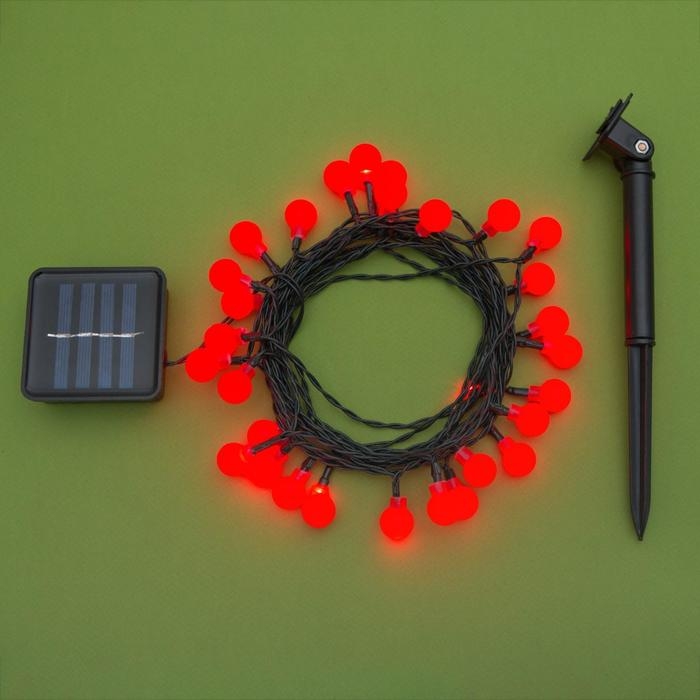 Гирлянда «Нить» 4.5 м с насадками «Шарики», IP44, тёмная нить, 30 LED, свечение красное, 2 режима, солнечная батарея