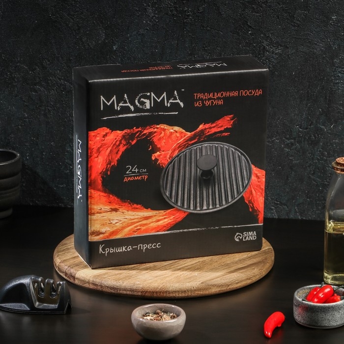 Крышка-пресс чугунная Magma «Гриль», 24×5,5 см, цвет чёрный Крышка-пресс чугунная Magma «Гриль», 24×5,5 см, цвет чёрный