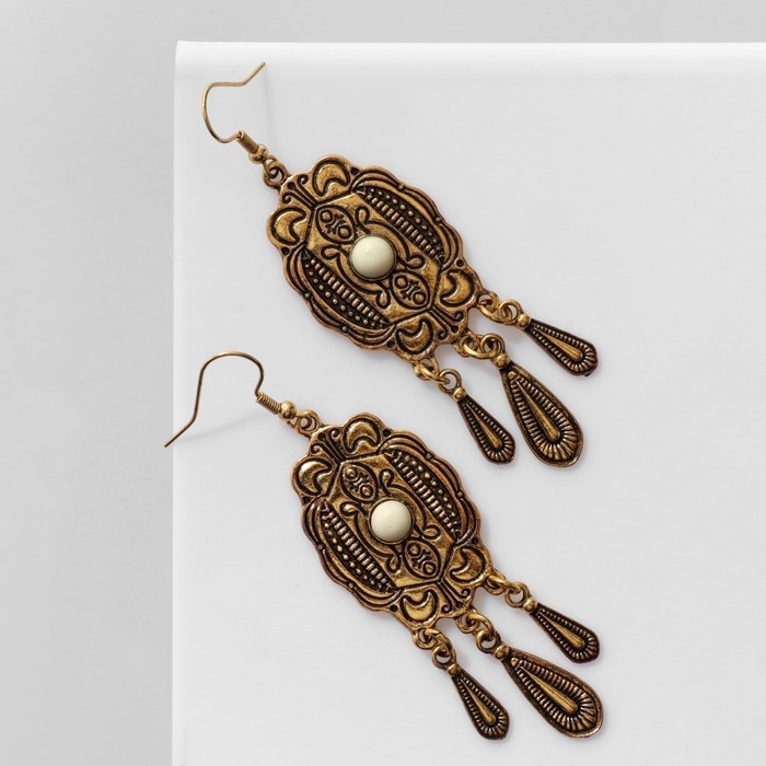 Серьги «Этника» трио, цвет белый в чернёном золоте Серьги «Этника» трио, цвет белый в чернёном золоте