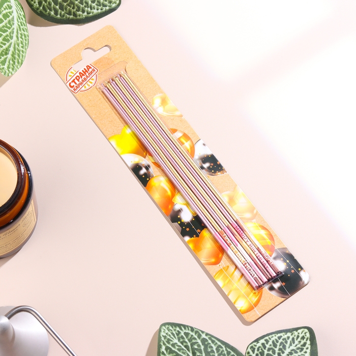 Набор свечей в торт, 6 штук Набор свечей в торт, 6 штук "Happy", 17 см, золотой с розовым