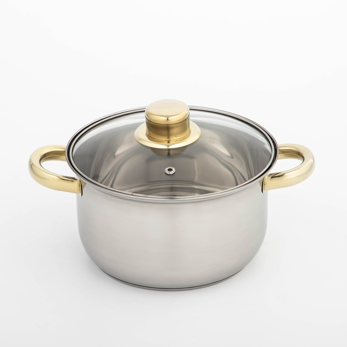 Кастрюля из нержавеющей стали с крышкой Доляна «Роскошь», 2,2 л, d=19 см Кастрюля из нержавеющей стали с крышкой Доляна «Роскошь», 2,2 л, d=19 см