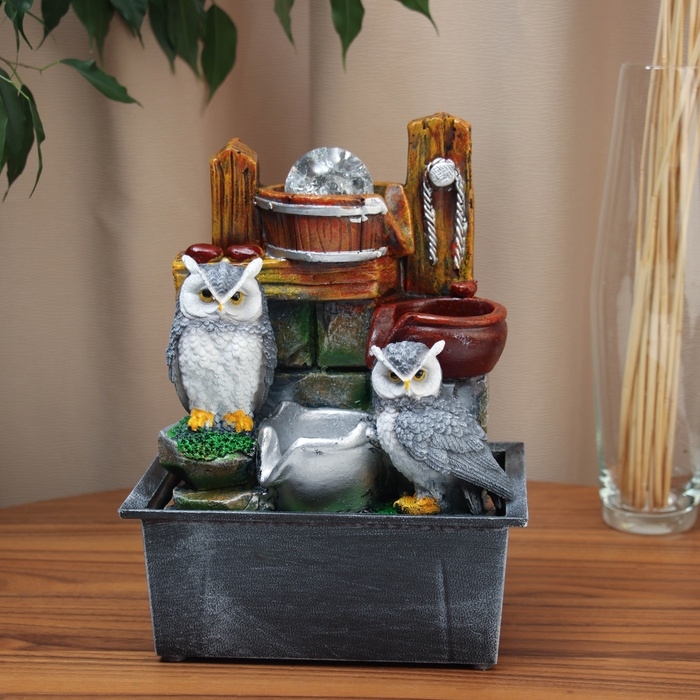 Фонтан Фонтан "Семья серых филинов на камнях" 28х21 см (с подсветкой)