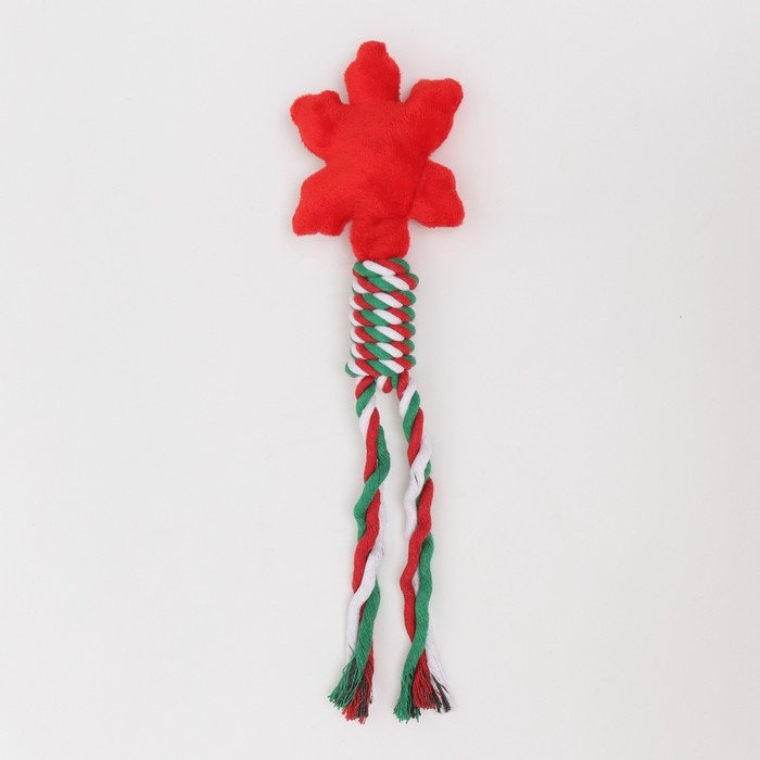 Игрушка пищащая, мягкая для собак  Игрушка пищащая, мягкая для собак "Снежинка" с канатом, 32 см