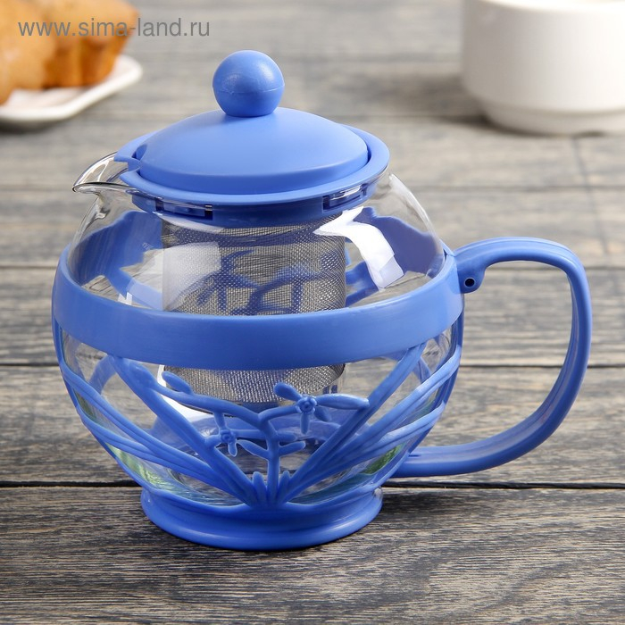 Чайник стеклянный заварочный «Флора», 700 мл, с металлическим ситом, цвет МИКС Чайник стеклянный заварочный «Флора», 700 мл, с металлическим ситом, цвет МИКС