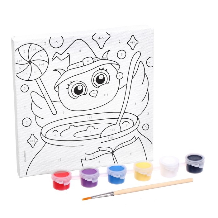 Картина по номерам на хеллоуин для детей «Сова-колдунья», 15 х 15 см Картина по номерам на хеллоуин для детей «Сова-колдунья», 15 х 15 см