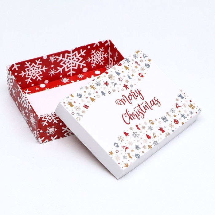 Новый год. Коробка подарочная новогодняя складная, Новый год. Коробка подарочная новогодняя складная, "Снежинки", 16,5 х 12,5 х 5,2 см