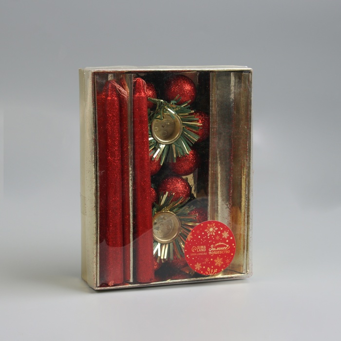 Свеча новогодняя с подсвечником  Свеча новогодняя с подсвечником "Шарики" (набор 2 шт) 15 см