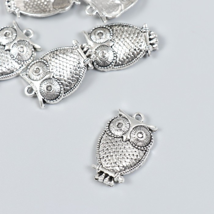 Декор для творчества металл Декор для творчества металл "Филин на ветке" набор 6 шт серебро 1,8х2,9 см
