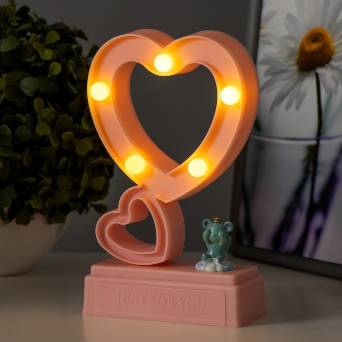 Ночник Ночник "Сердца" 5хLED 4000К 2хАА розовый 20х12х5,5см RISALUX