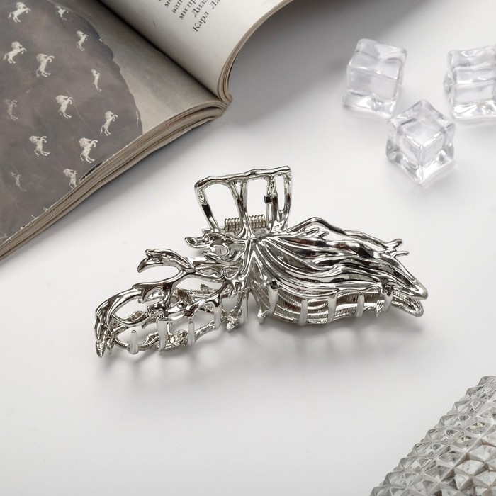 Краб для волос Краб для волос "Глянец" веточка, 11х4 см, серебро