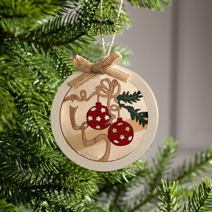 Ёлочная игрушка «Шар с веткой», от батареек, свечение тёплое белое Ёлочная игрушка «Шар с веткой», от батареек, свечение тёплое белое